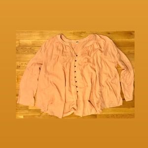 Free People Long Sleeve Blush Button Top